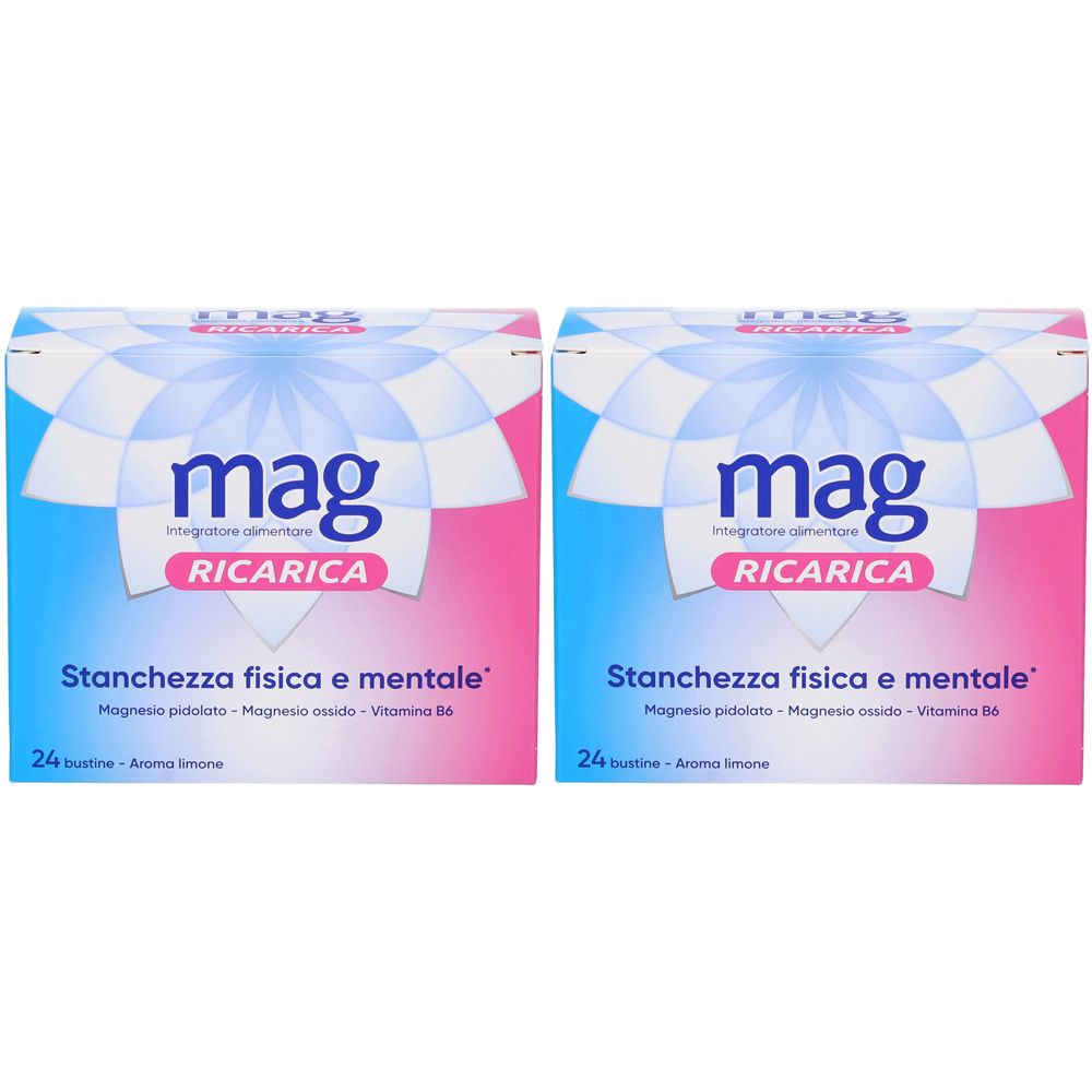 Mag Ricarica con Magnesio Pidolato, Magnesio Ossido, Vitamina B6 contro Stanchezza Mentale e Fisica, 24 bst Set da 2