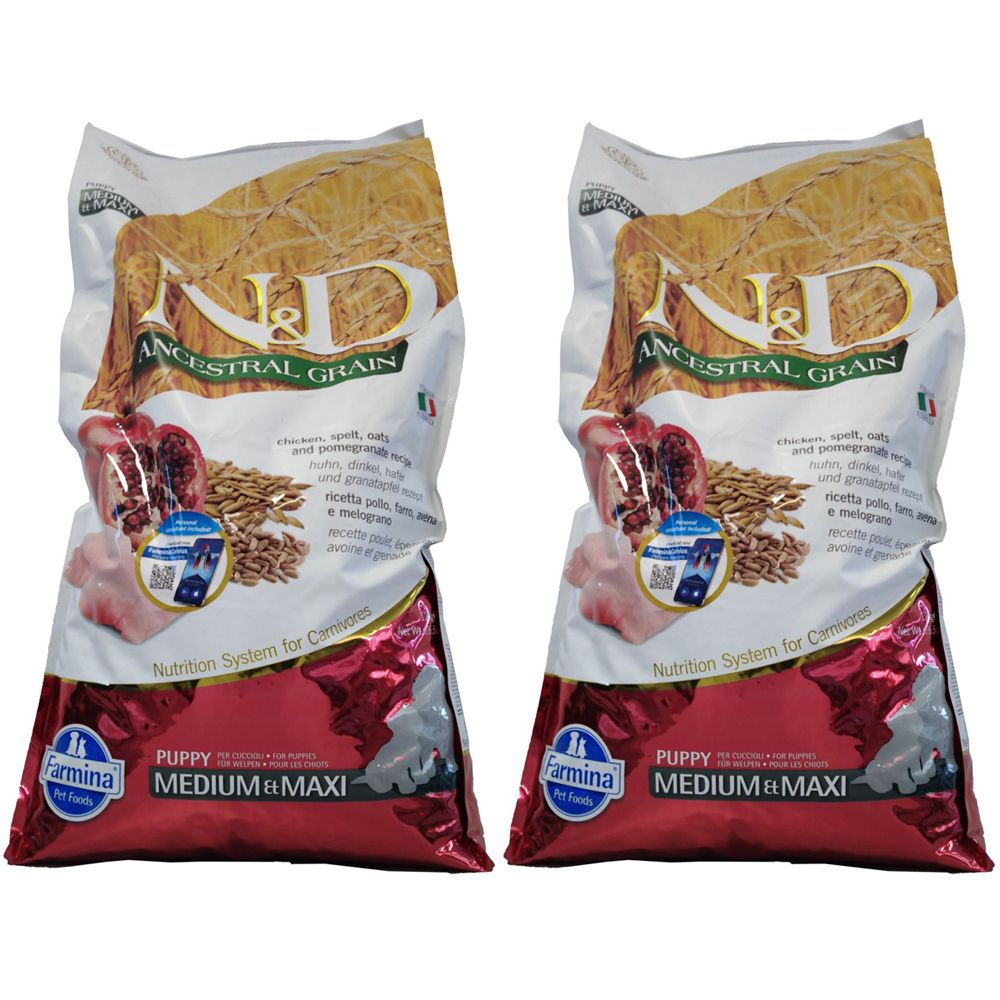 Farmina® N&D Ancestral Grain Canine Chicken & Pomegranate Puppy - Medium & Maxi Set da 2