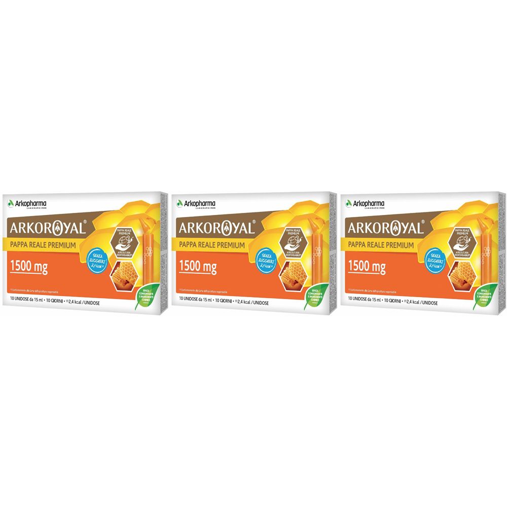 Arkopharm Arkoroyal® Pappa Reale Premium 1500 mg Set da 3 - risparmia il 10% con il codice: ARKO10
