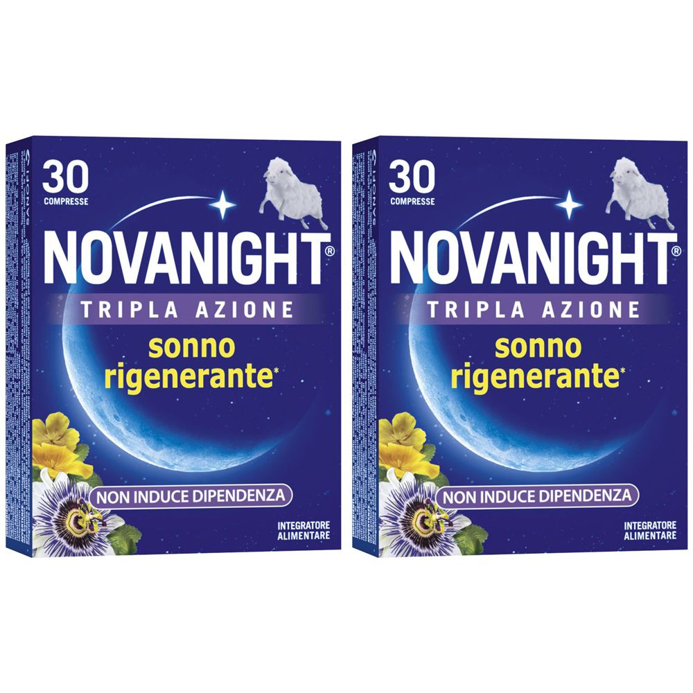 NOVANIGHT Tripla Azione con Melissa e Melatonina per Dormire, Senza Glutine, 30 Compresse Set da 2