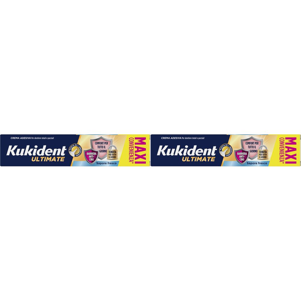 Kukident Ultimate Barriera Anti-cibo Crema Adesiva per Dentiere Totali e Parziali Sapore Fresco 57g Set da 2