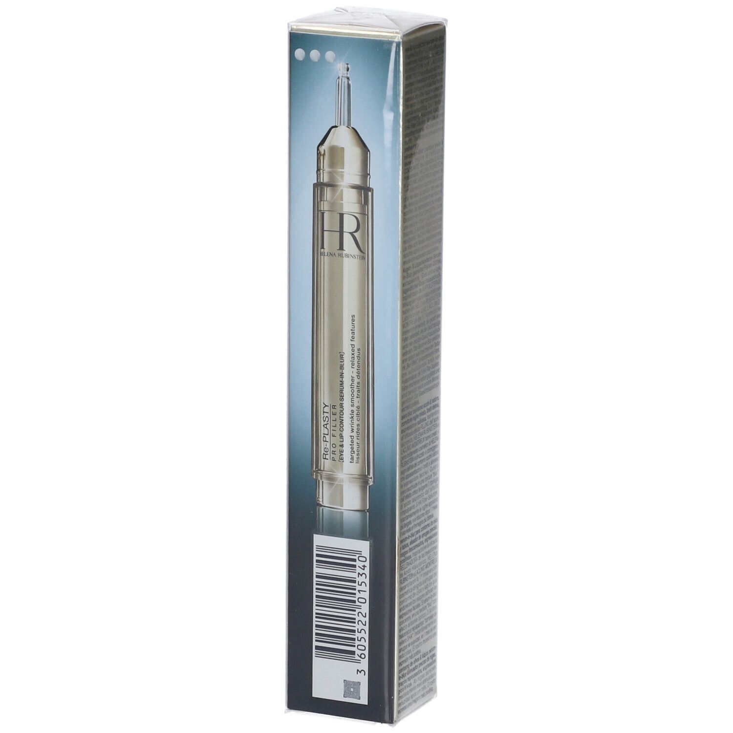 Serumflasche in der Schachtel. Aufschrift: Re-Plasty Pro Filler. Marke HR.