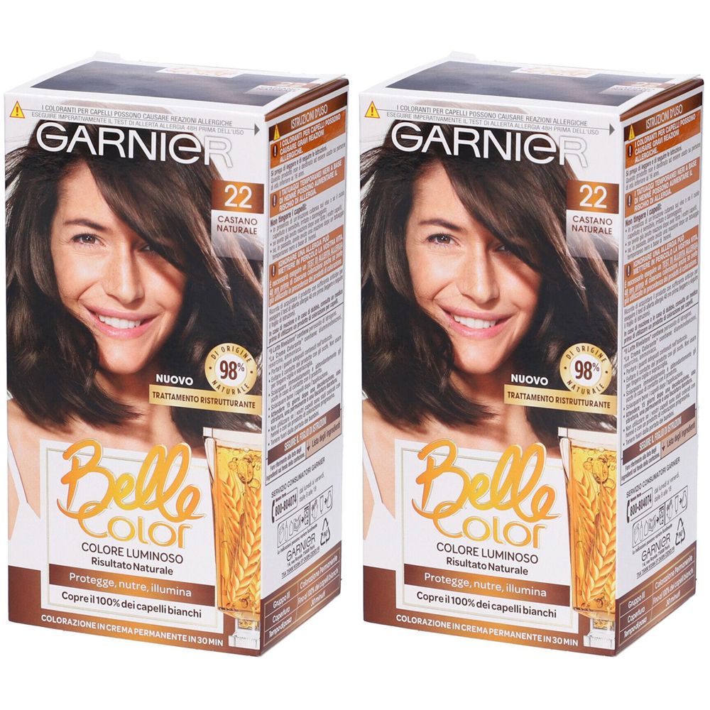 Garnier Tinta Capelli Belle Color, Colore Luminoso e Riflessi Naturali Castano Naturale Set da 2