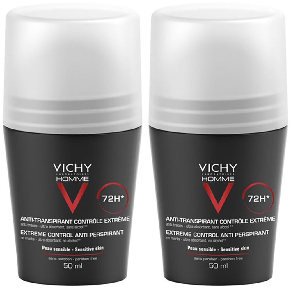 Vichy Homme Deodorante Antitraspirante controllo estremo 72H Roll On 50 ml Set da 2