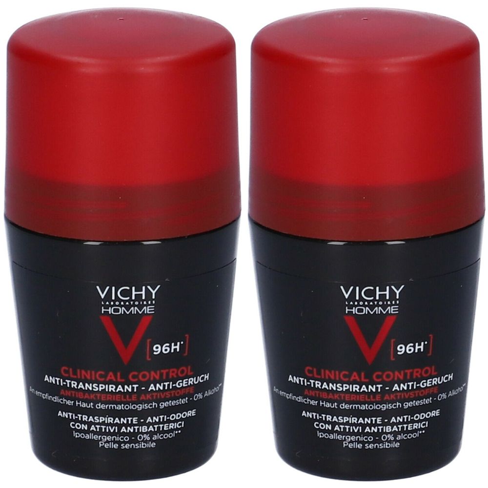 Vichy Homme Clinical Control Deodorante Roll -On 96H Anti -Traspirante No Alcool.  Ipoallergenico. Anti -Batterico. 50 ml Set da 2