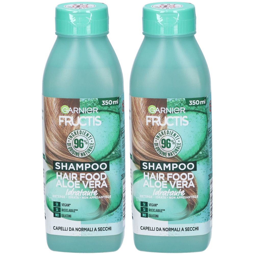 Garnier Shampoo Idratante Fructis Hair Food, Shampoo idratante all'aloe per capelli disidratati, 350 ml Set da 2