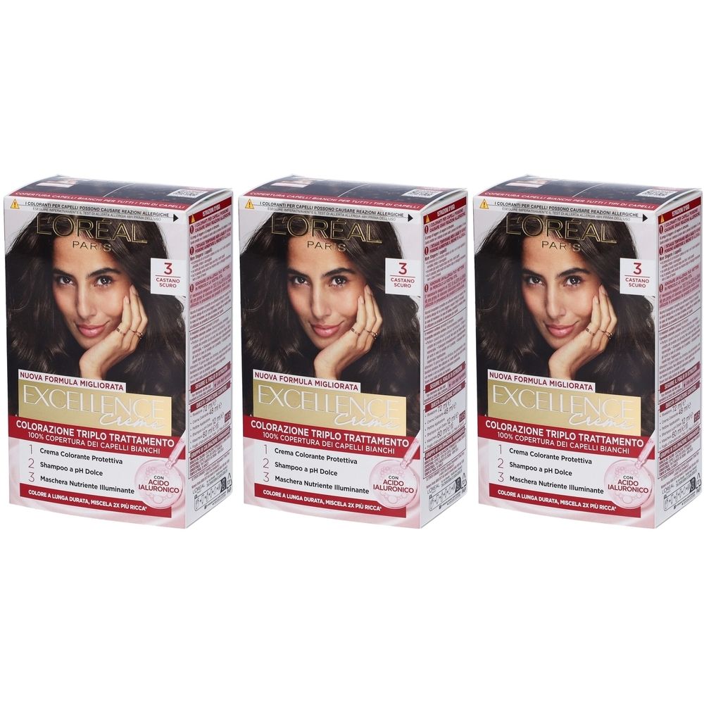 L`Oréal Paris Tintura per Capelli Excellence Crème Castano Scuro 3 Set da 2
