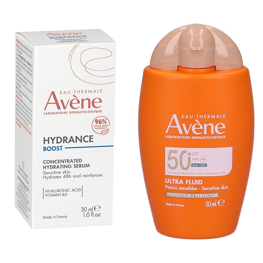 Avène Hydrance Boost Siero Concentrato Idratante + Ultra Fluid Fluido Solare Perfezionatore SPF50+