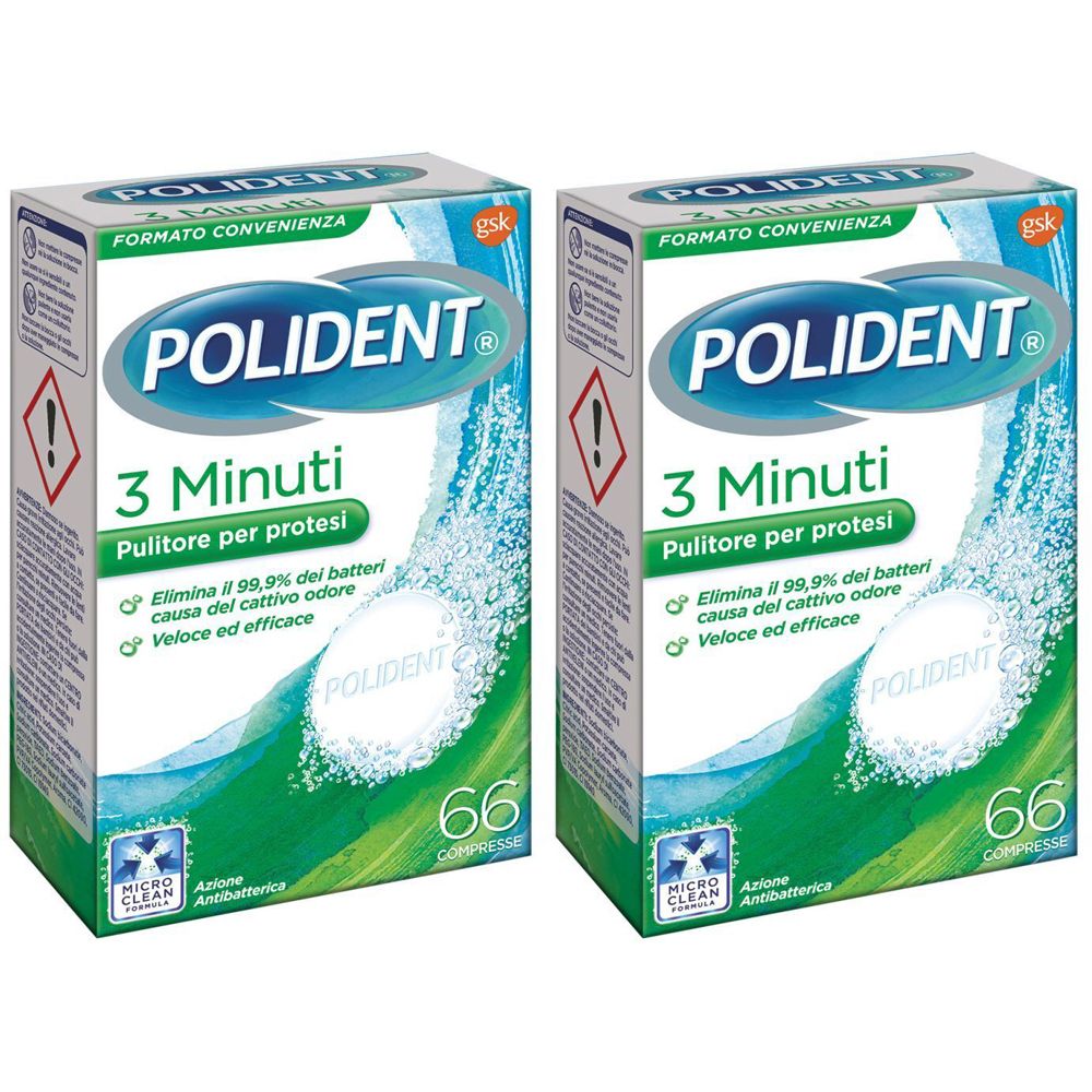 Polident Tripla 3 minuti Pulitore Protesi Set da 2