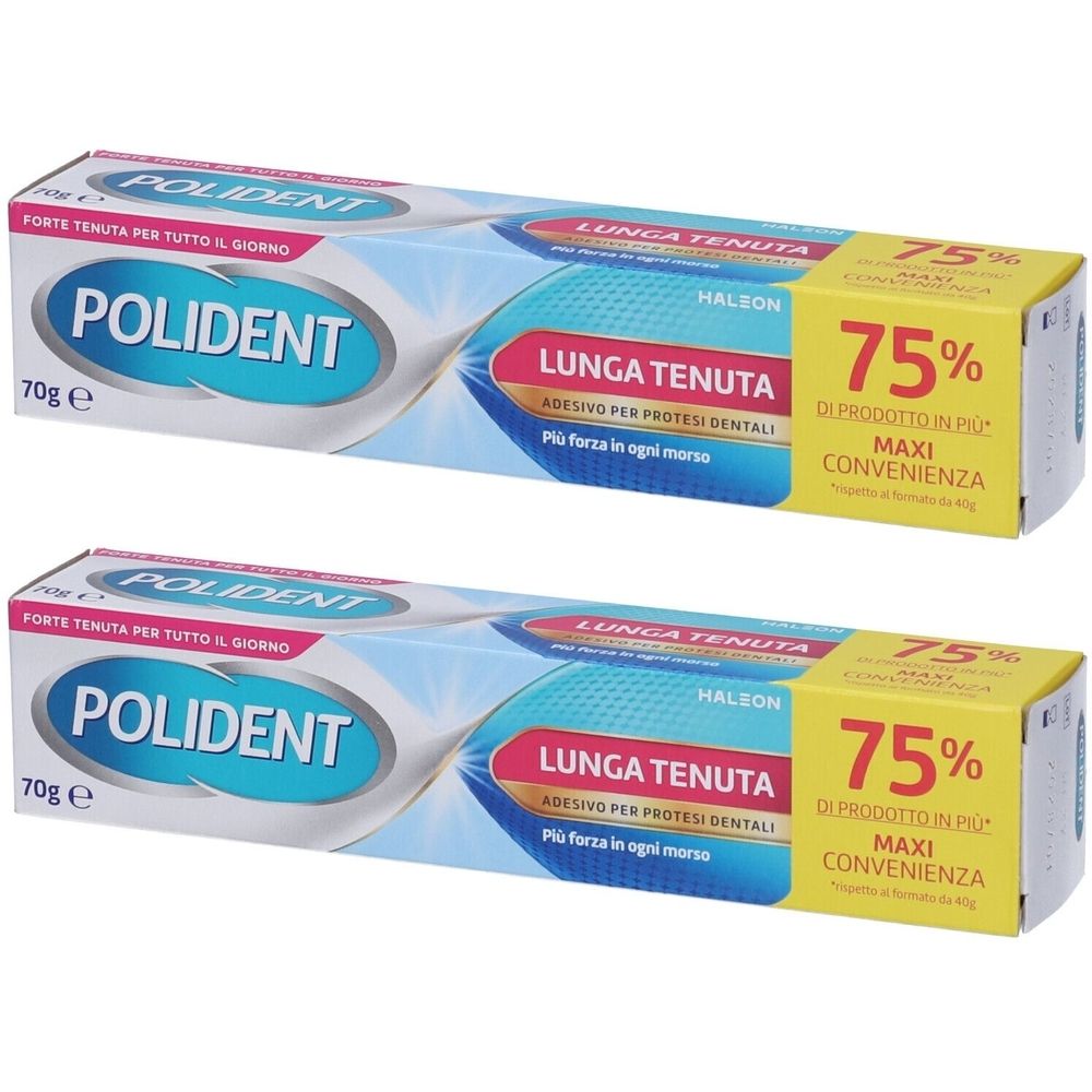 Polident Lunga Tenuta Adesivo per Protesi Dentale Set da 2