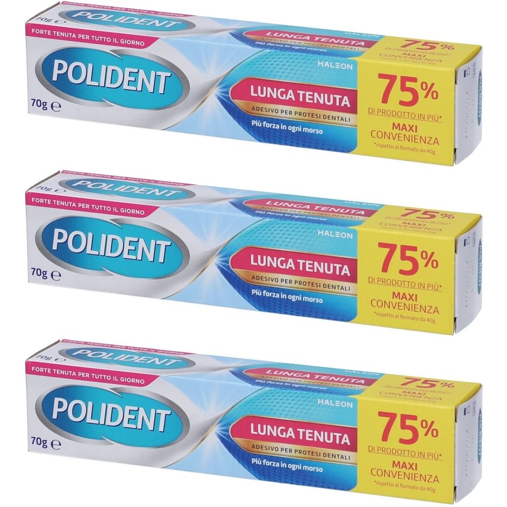 Polident Lunga Tenuta Adesivo per Protesi Dentale Set da 3