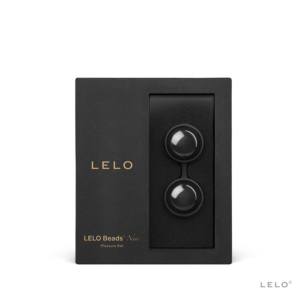 Schwarze Produktverpackung mit dem Markennamen LELO. Enthält zwei Kugeln. Produktname: LELO Beads Noir.