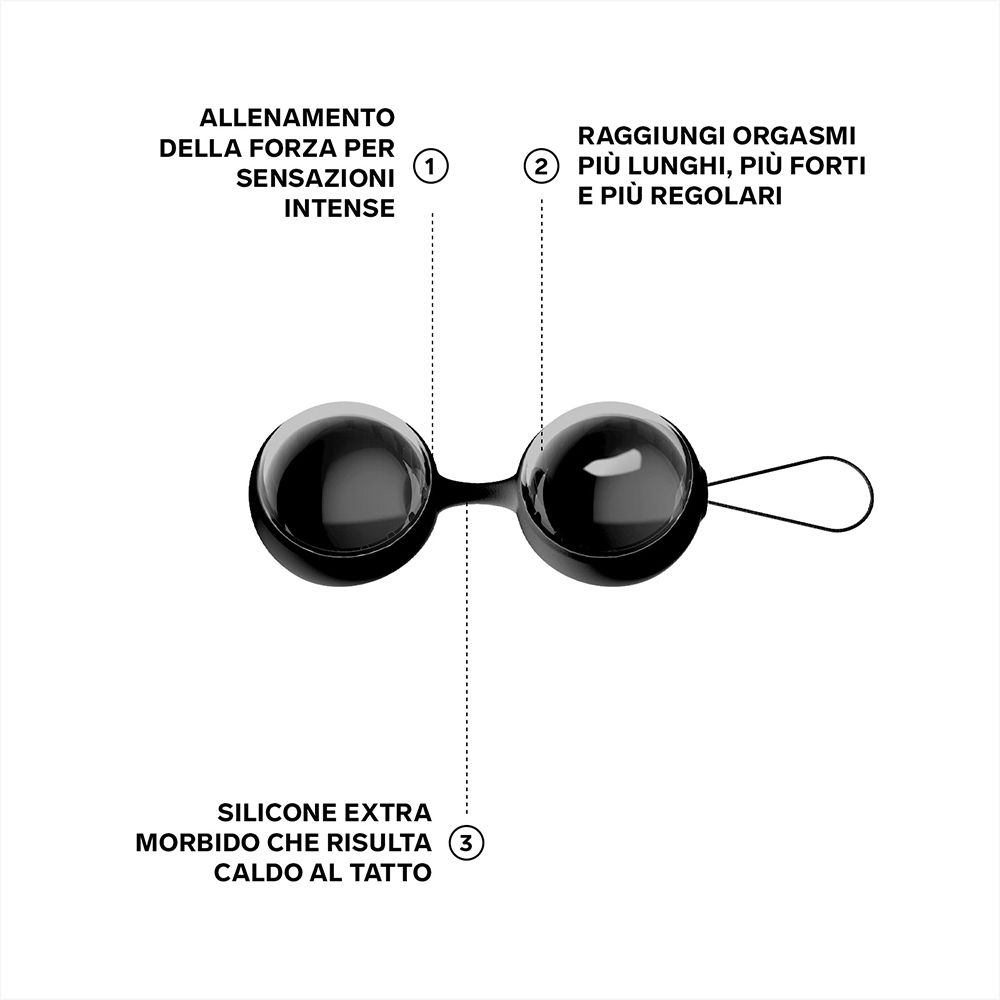 Zwei schwarze Kugeln, durch einen Steg verbunden. Beschriftung: 'Silikon extra weich'.