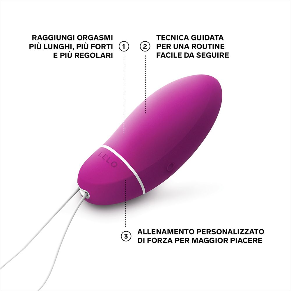 Lila Wellness-Produkt mit weißen Akzenten. Text: Vorteile des Produkts.