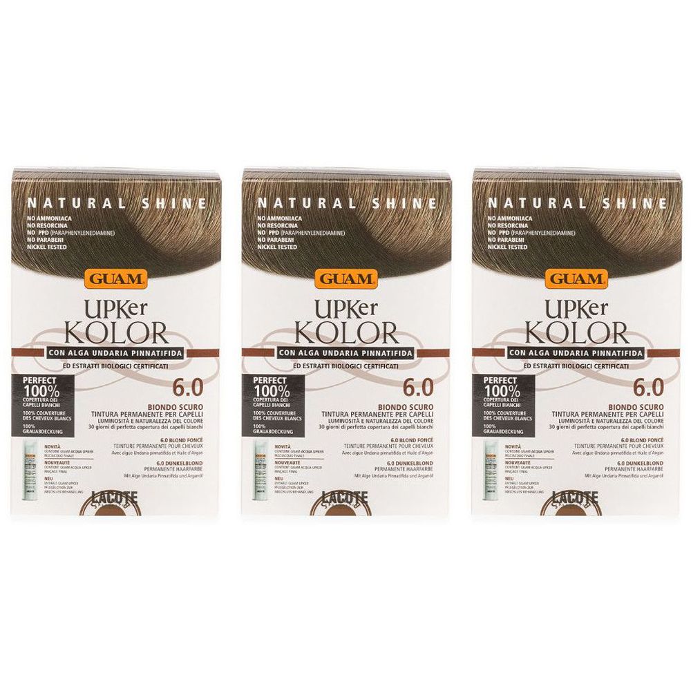 GUAM® Upker Kolor Tinta Capelli Biondo Scuro Intenso 6.0 Idf Set da 3