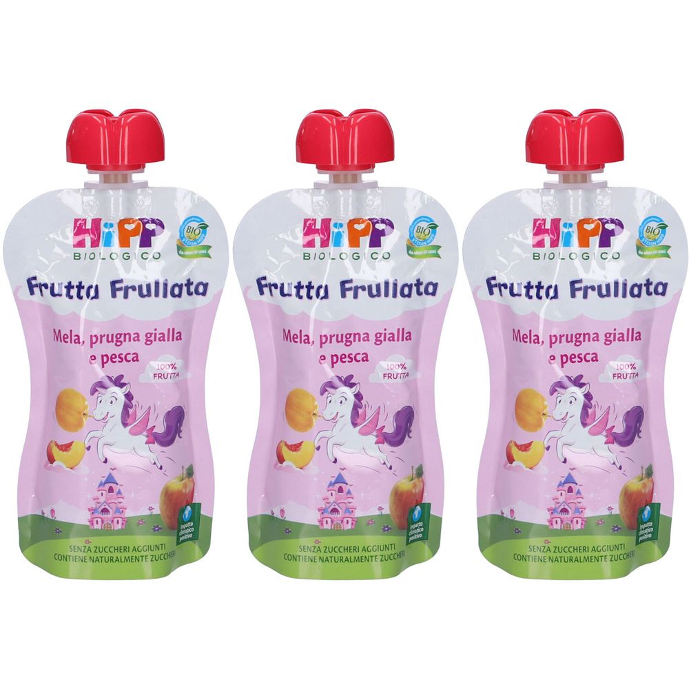 HiPP Biologico Frutta Frullata Mela, Prugna Gialle e Pesca Set da 3