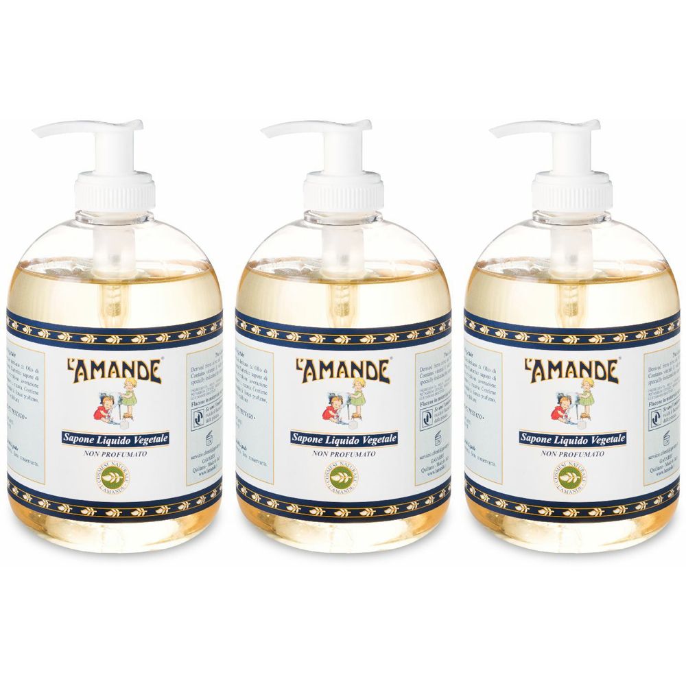 L'AMANDE® Sapone Liquido Vegetale Non Profumato Set da 3
