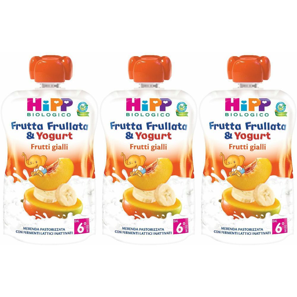 HiPP Biologico Frutta Frullata & Yogurt Frutti Gialli Set da 3