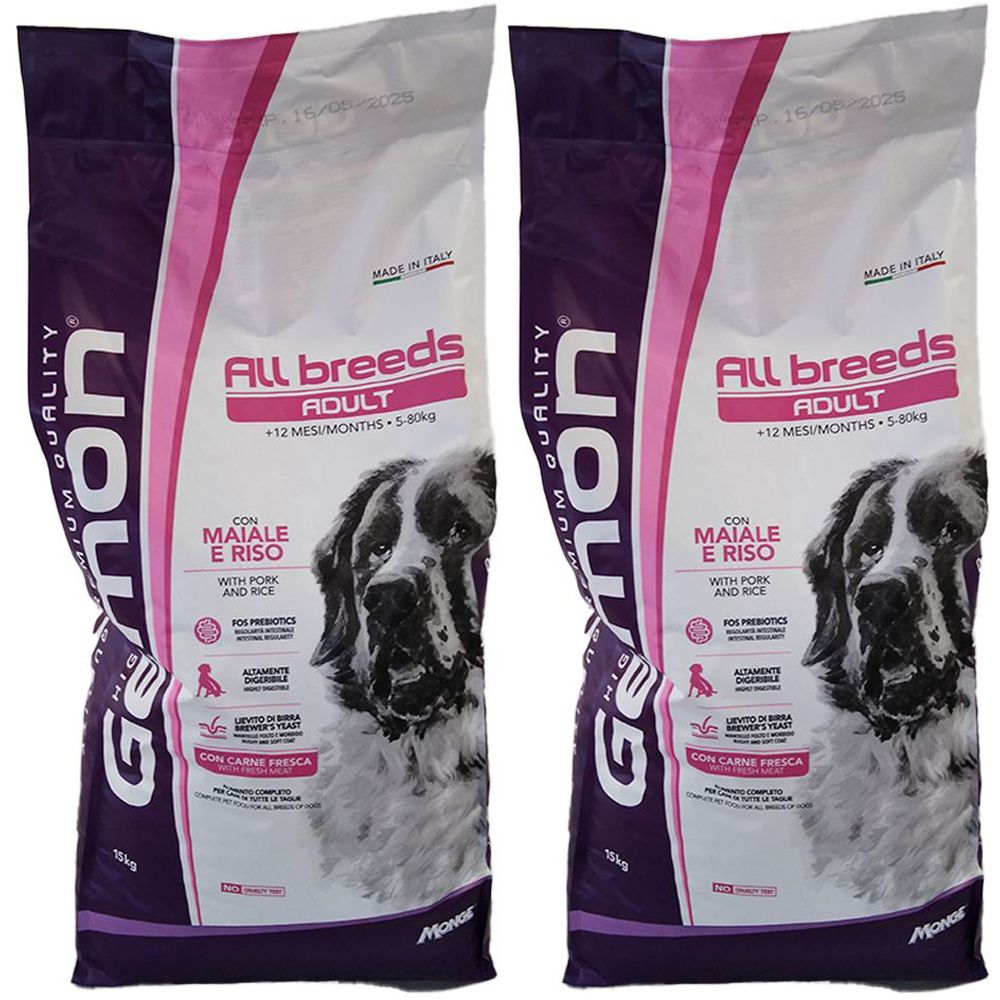 Monge Gemon All Breeds Maiale Riso Cani Adulti Set da 2