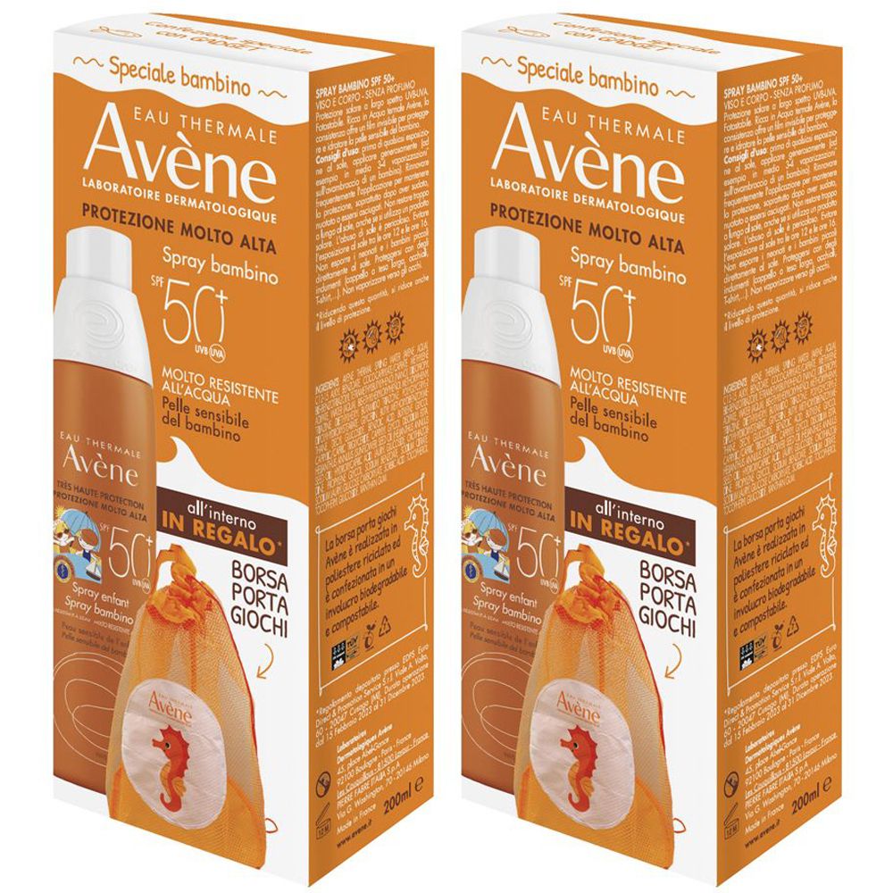 Avène Spray Bambino SPF 50+ all'interno in regalo borsa porta giochi Set da 2