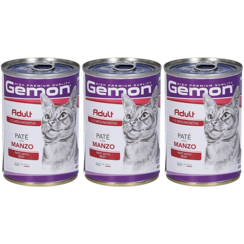 Tre lattine di paté Gemon Adult Manzo per cani.