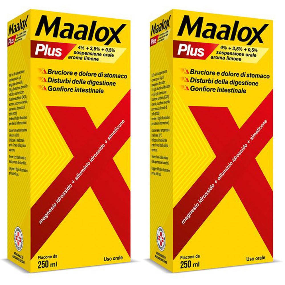 Maalox Plus sospensione orale, contro bruciore e acidità di stomaco, 250 ml Set da 2