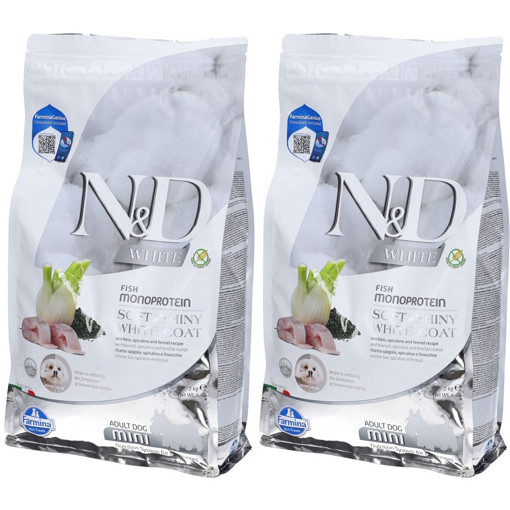Farmina® N&D White Spigola Spirulina e Finocchio Cani Adulti Taglia Mini Set da 2
