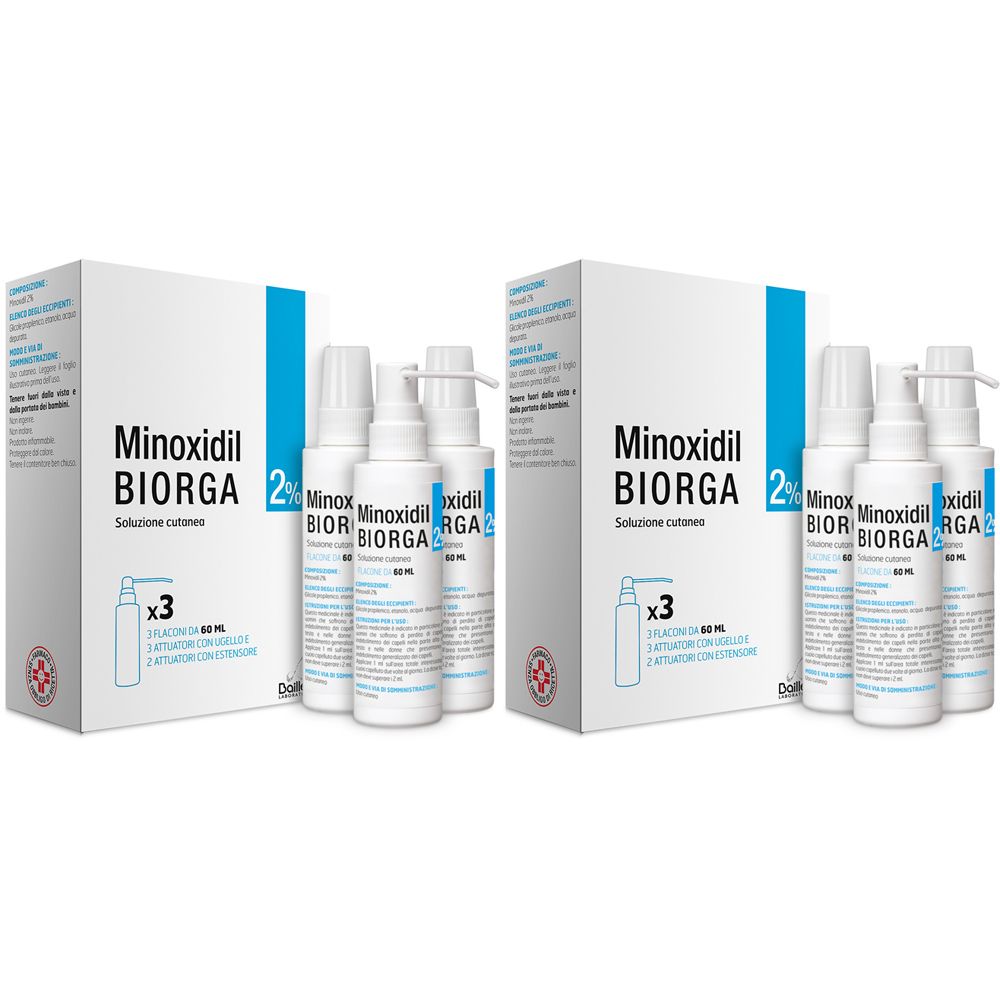 Minoxidil Biorga 2% Soluzione Cutanea 3 x 60ml Set da 2