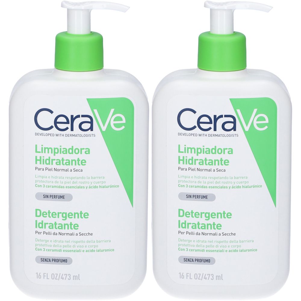 CeraVe Detergente Idratante Viso Pelle da Normale a Secca, con acido ialuronico e ceramidi 473 ml Set da 2