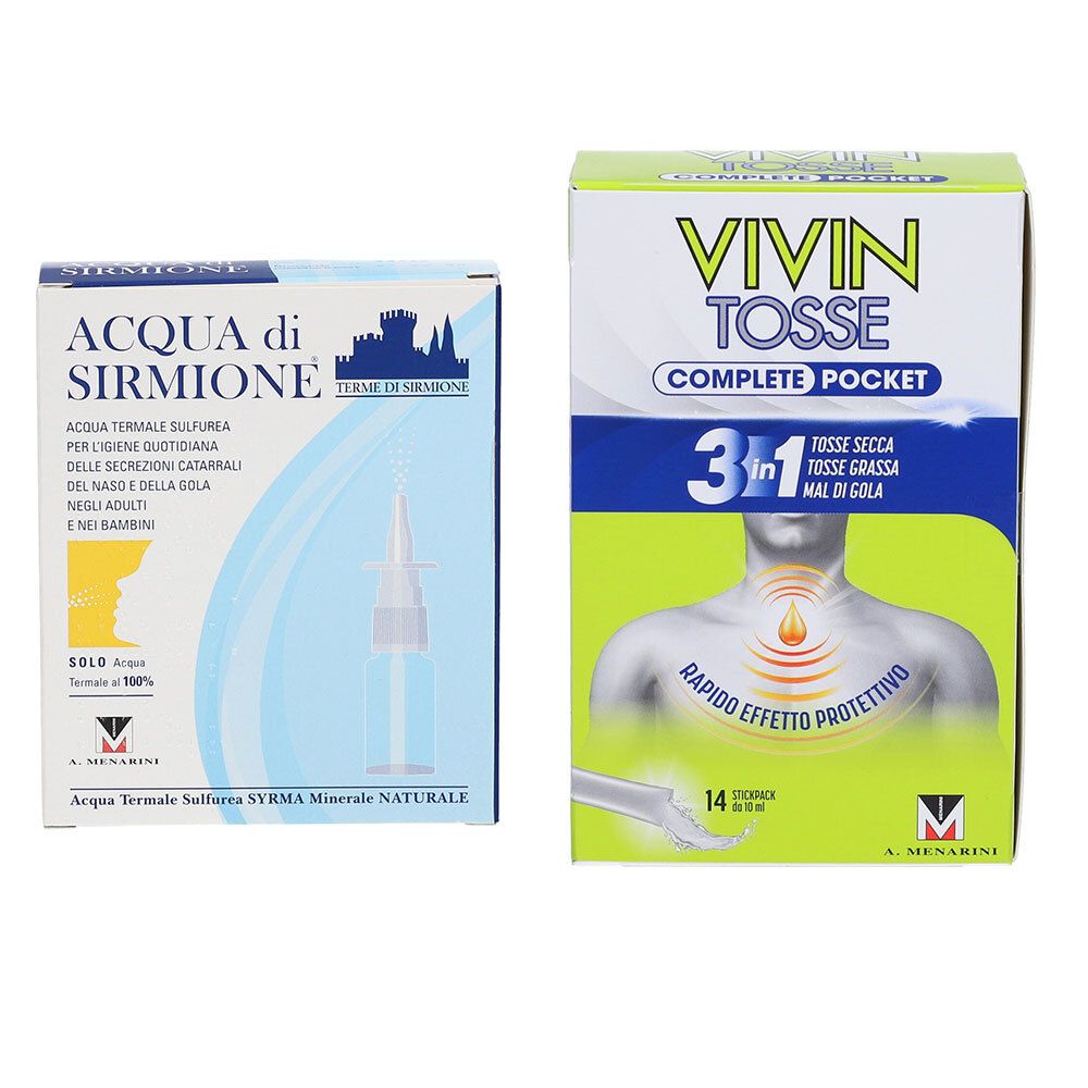 Acqua di Sirmione® + Vivin Tosse Complete 3in1 Pocket Tosse Secca, Grassa, Mal Di Gola