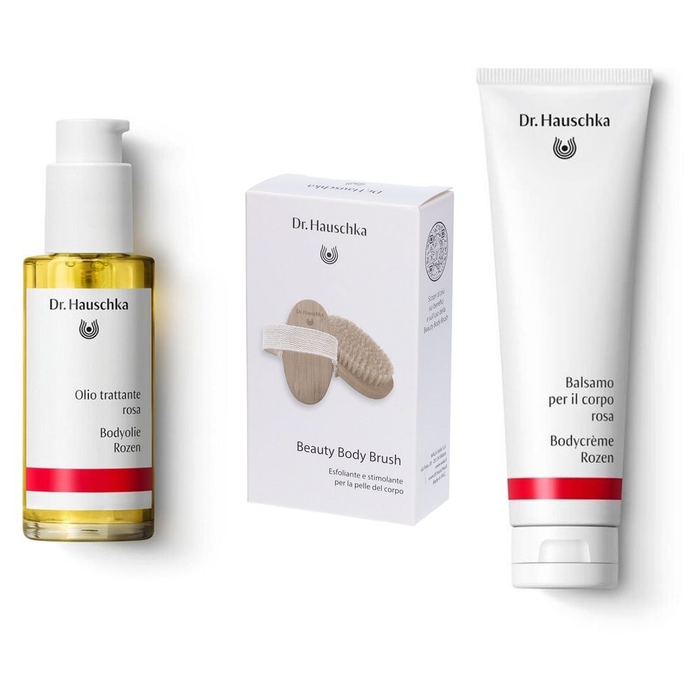 Dr. Hauschka Balsamo Per Il Corpo Rosa + Olio Trattante Rosa + Beauty Body Brush