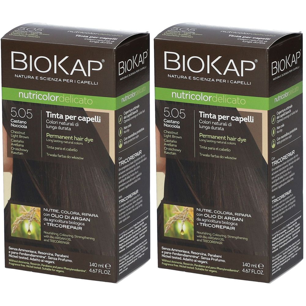 BIOS LINE BioKap® Nutricolor Tinta Delicato 5.05 Castano Nocciola Set da 2