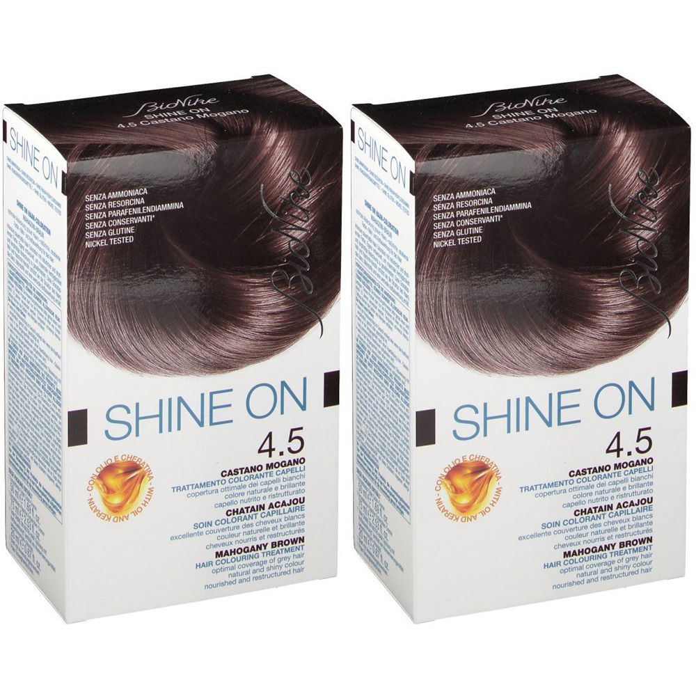 BioNike Shine On Colorante Capelli 4.5 Castano Mogano Set da 2