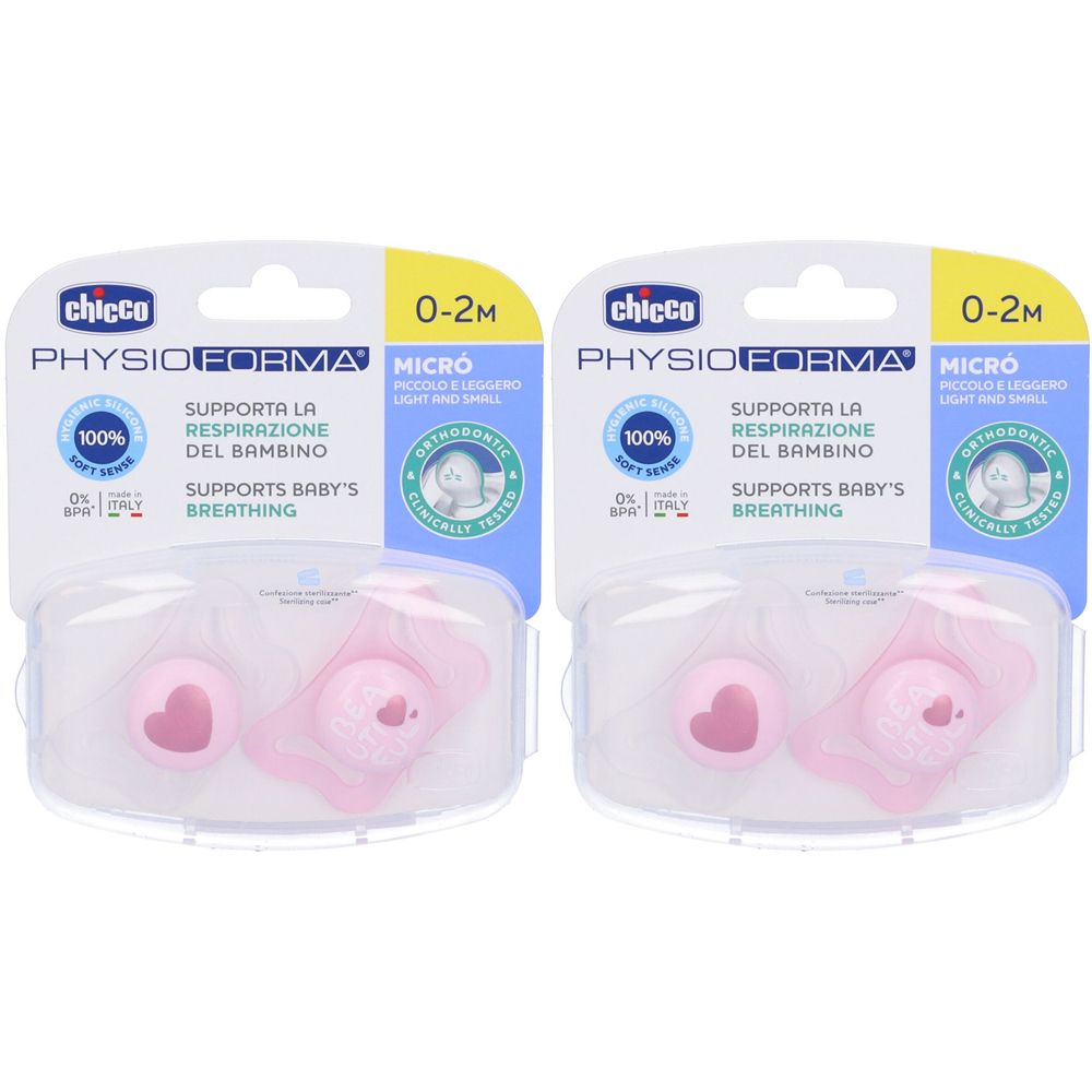 Chicco Physioforma Micro Succhietto Rosa 0-2 Mesi Set da 2