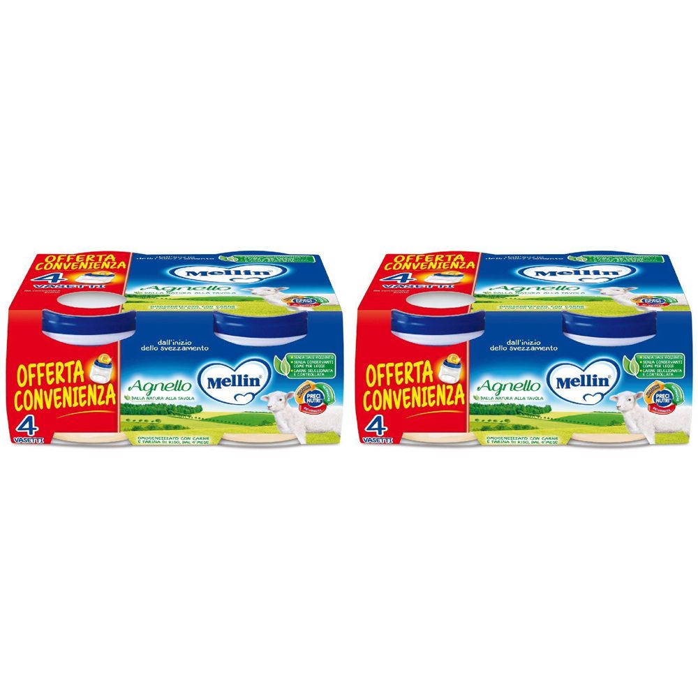 Mellin Omogeneizzato Agnello 4 Pezzi X 80 G Set da 2