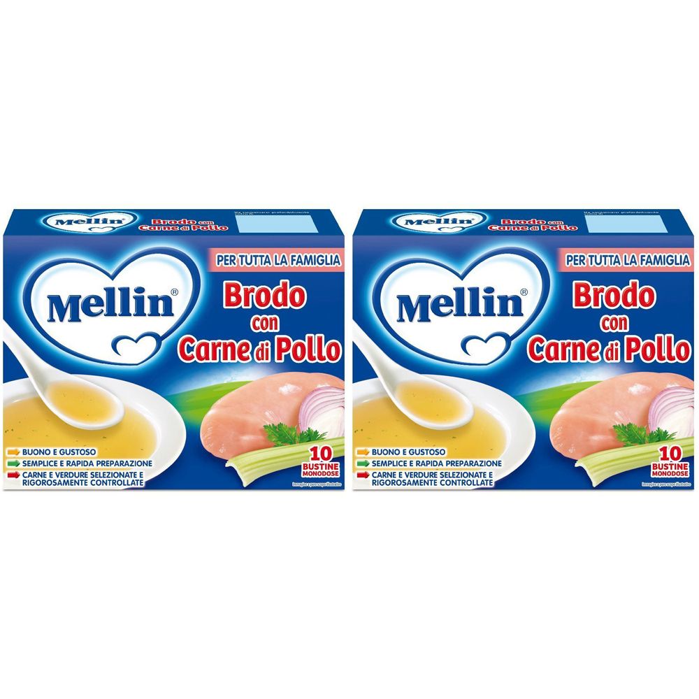 Mellin Brodo Carne Pollo 10 Bustine X 5 G Set da 2