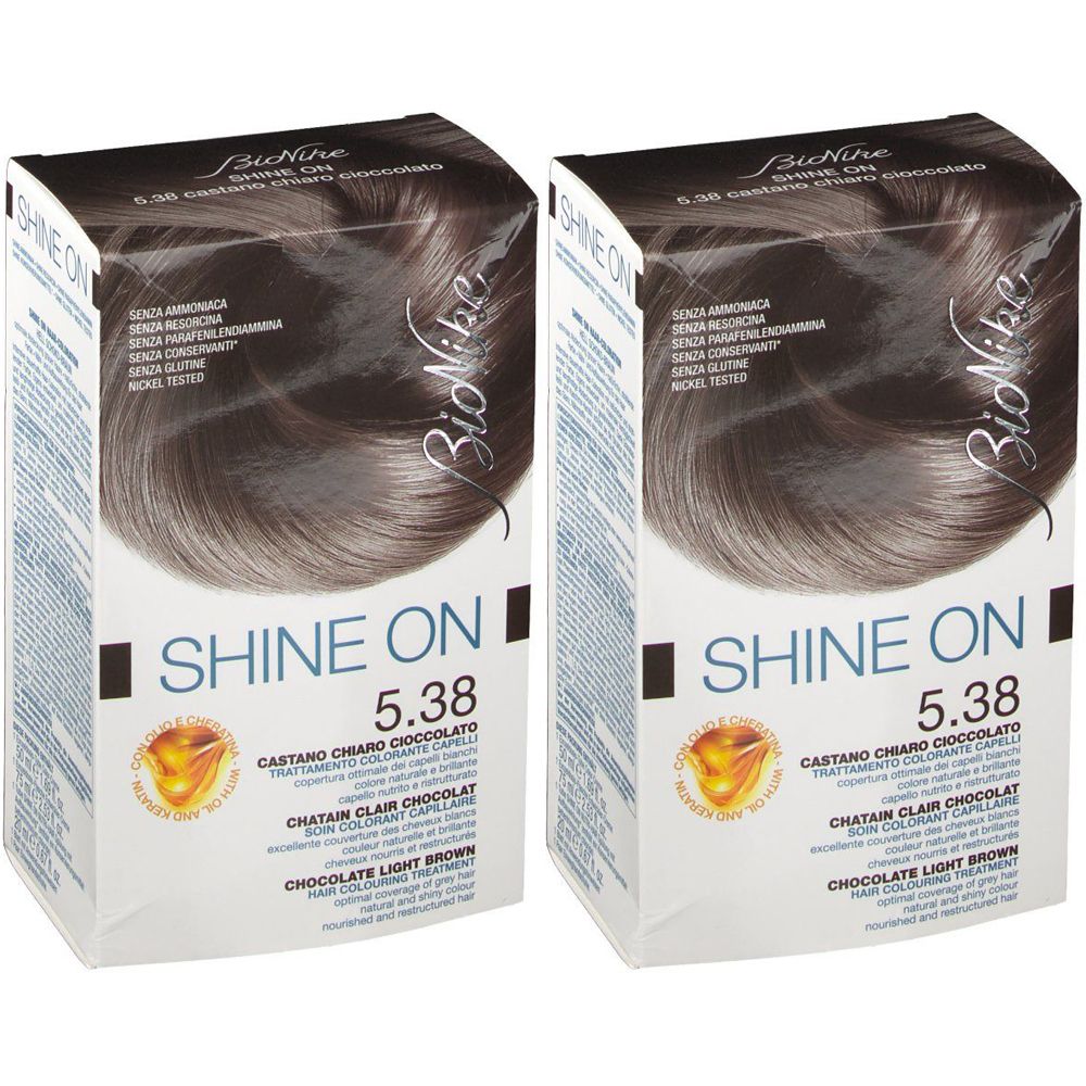 BioNike Shine On Colorante Capelli 5.38 Castano Chiaro Cioccolato Set da 2