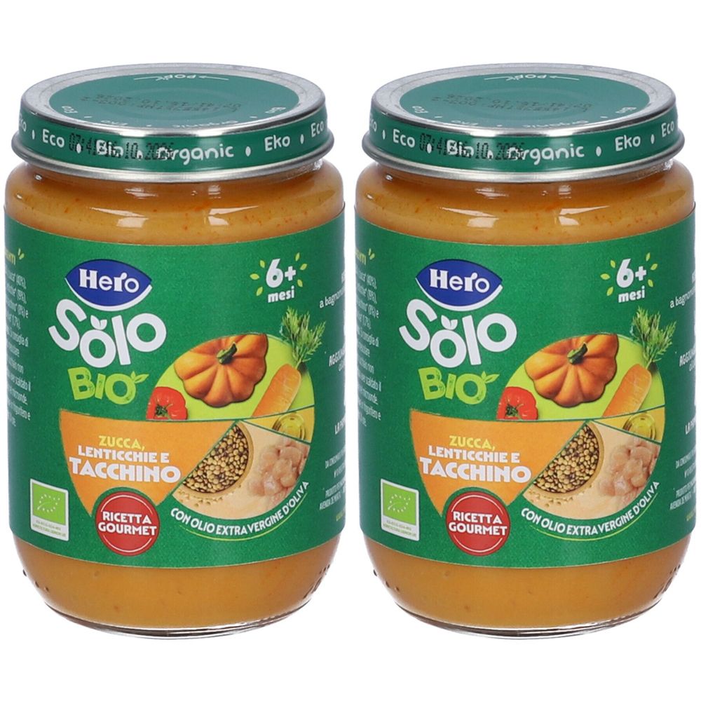 Hero Solo Omogeneizzato Zucca, Lenticchie e Tacchino Set da 2