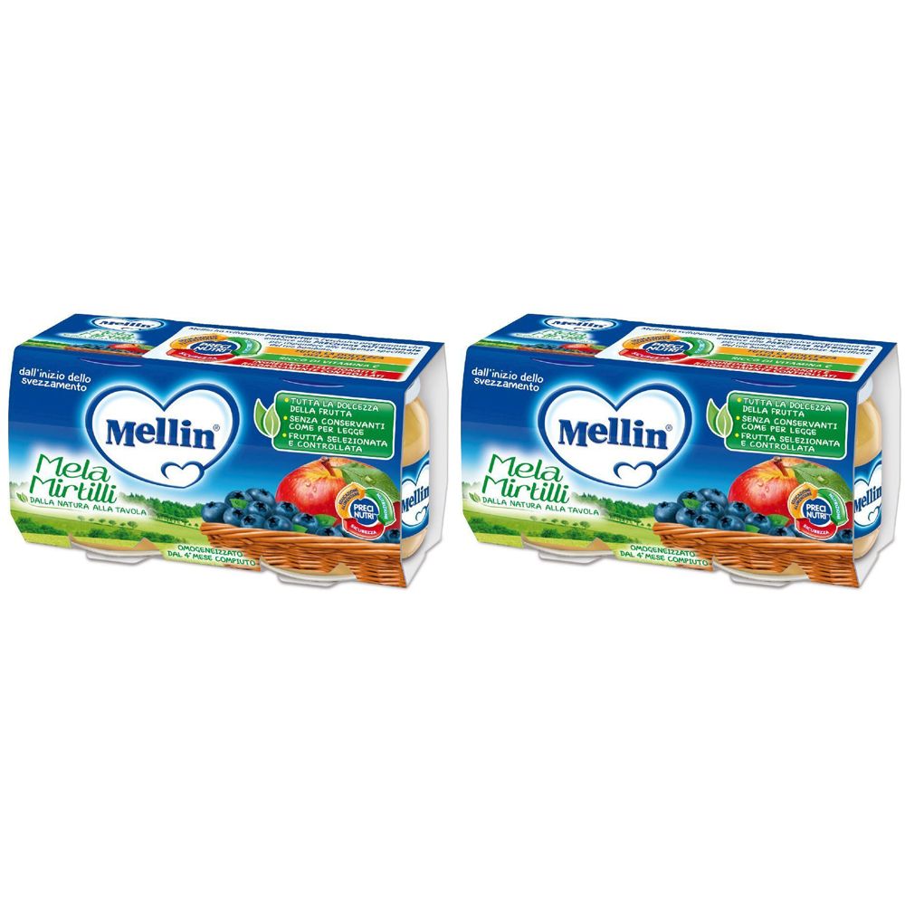 Mellin Omogeneizzato Mela Mirtillo 100 G 2 Pezzi Set da 2