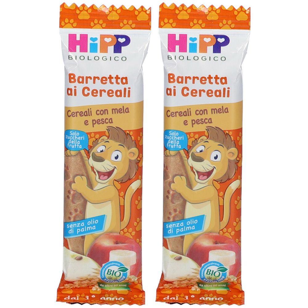HiPP Biologico Barretta ai Cereali con Mela e Pesca Set da 2