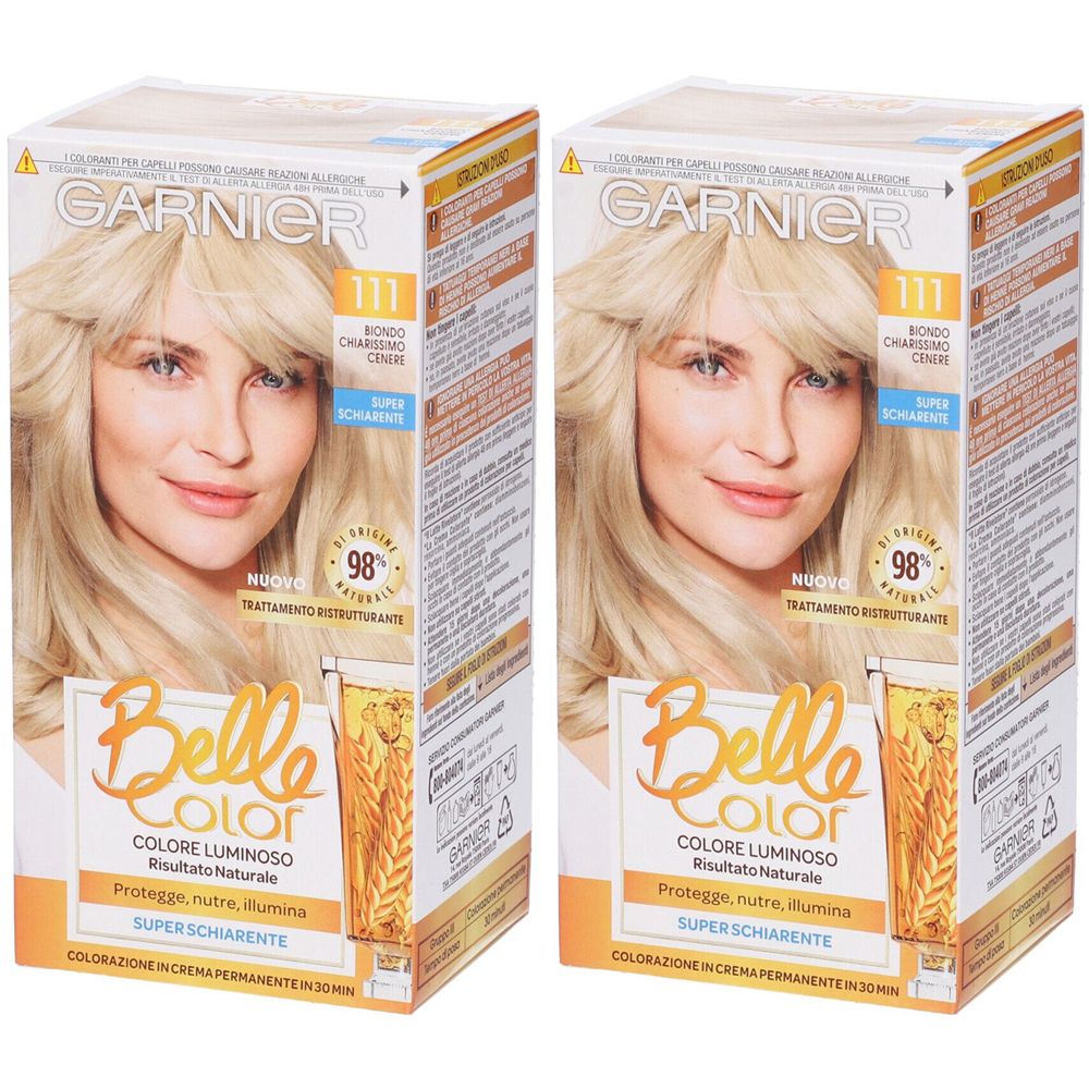 Garnier Tinta Capelli Belle Color, Colore Luminoso e Riflessi Naturali, Copre il 100% dei capelli bianchi, Biondo Chiarissimo Cenere Naturale Set da 2