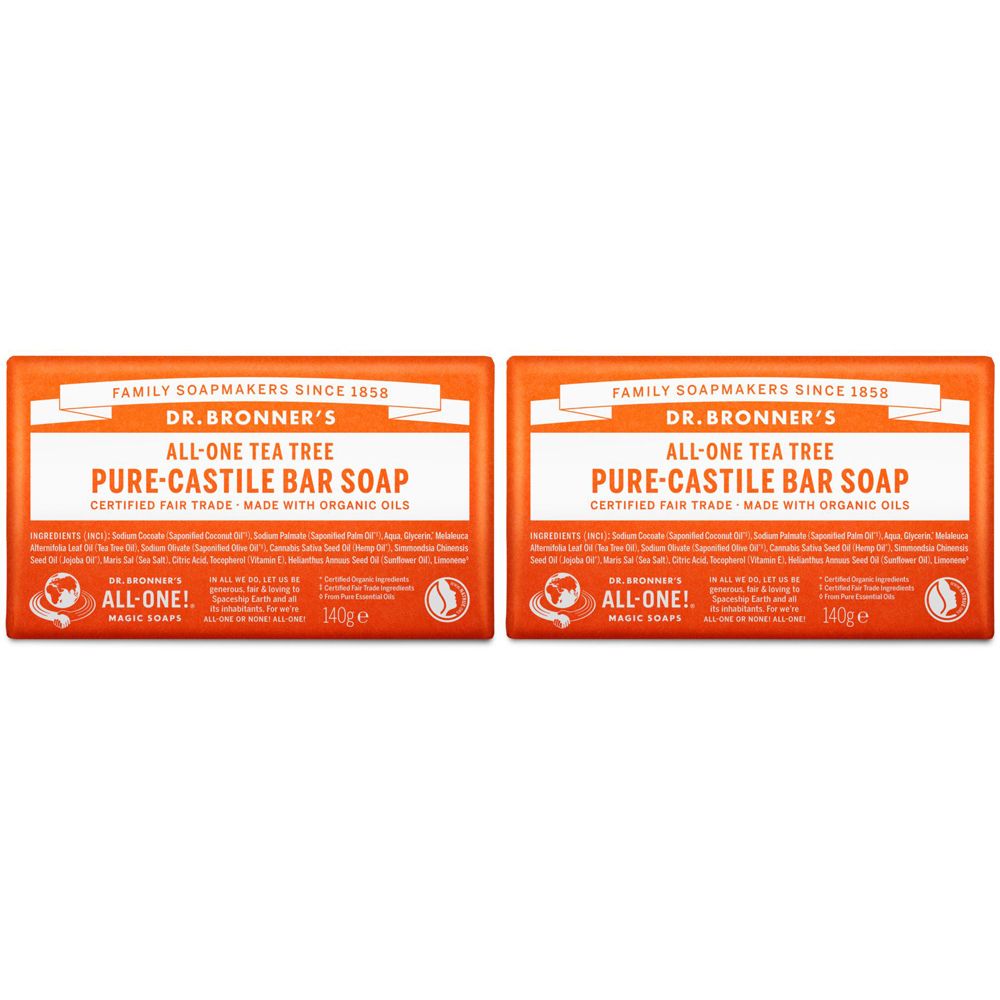 Dr. Bronner's Puro Sapone Solido Bio Tea Tree Set da 2