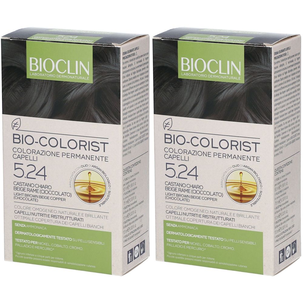 BIOCLIN Bio-Colorist 5.24 Castano Chiaro Beige Rame (Cioccolato) Set da 2