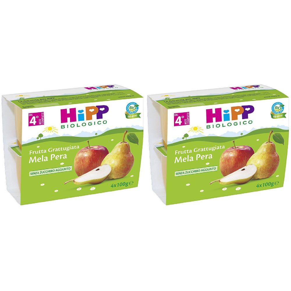 HiPP Biologico Mela Pera Frutta Grattugiata Set da 2