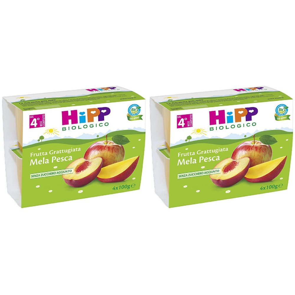HiPP Biologico Mela Pesca Frutta Grattugiata Set da 2