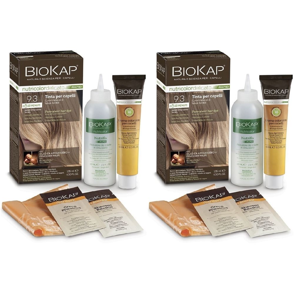 Bios Line  Biokap Nutricolor Delicato Rapid Tinta 9,3 Biondo Chiarissmo Dorato 135 Ml Set da 2