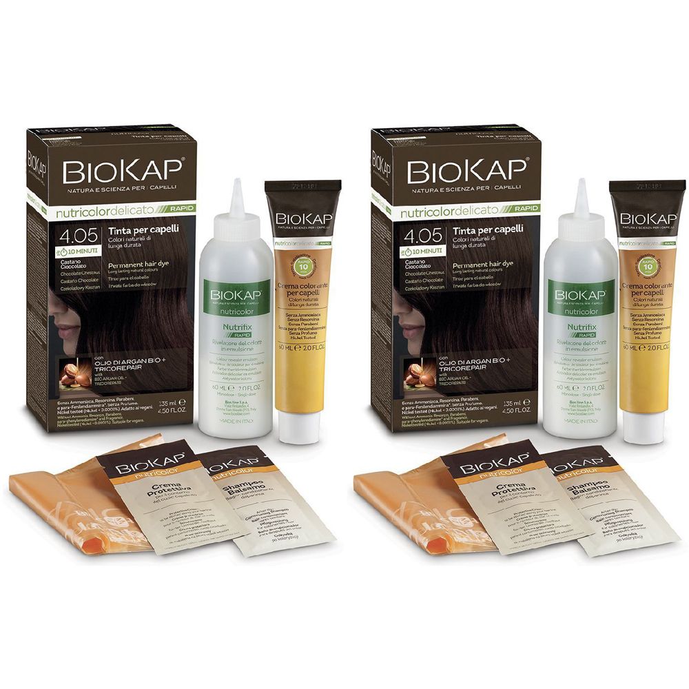 Biokap Nutricolor Delicato Rapid 4,05 Castano Cioccolato 135 Ml Set da 2