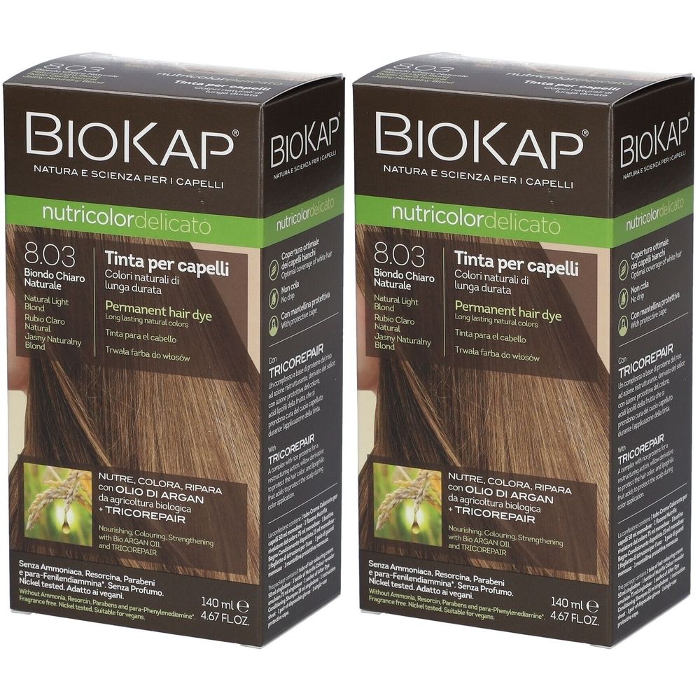BIOSLINE BioKap® Nutricolor Tinta Delicato 8.03 Biondo Chiaro Naturale Set da 2
