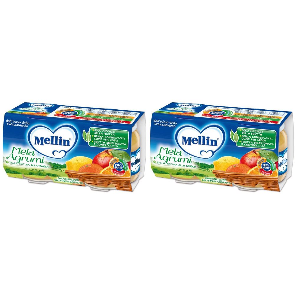 Mellin Omogeneizzato Mela Agrumi 100 G 2 Pezzi Set da 2