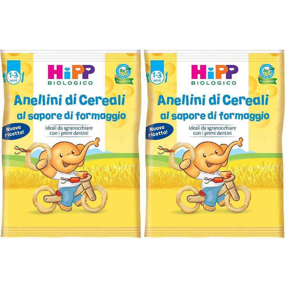 HiPP Biologico Anellini di Cereali al Sapore di Formaggio Set da 2